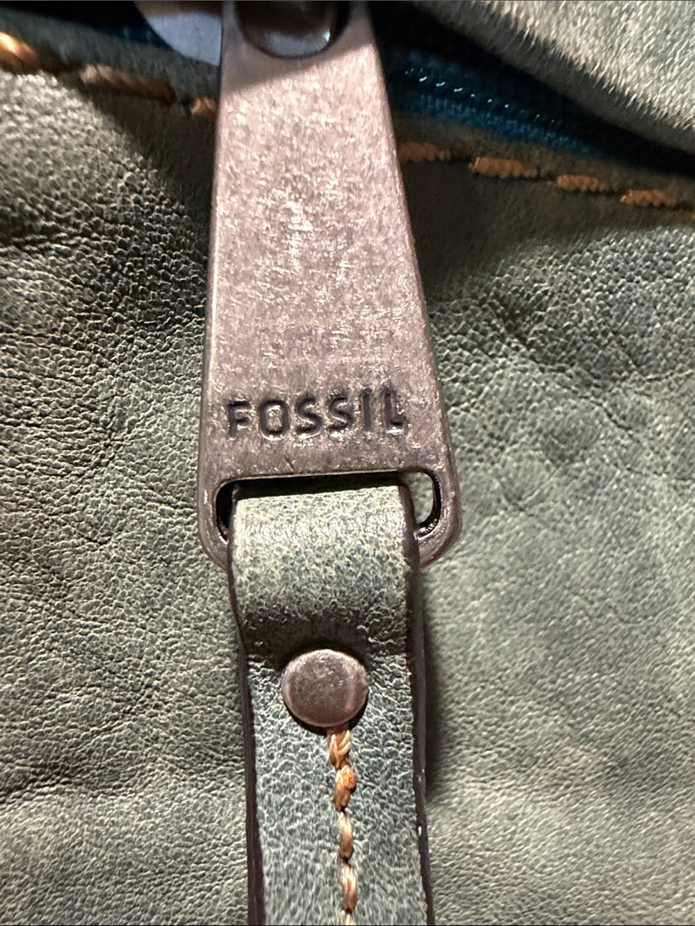 Fossil Washed Turquoise Leather Shoulder Bag with Front Pocket - Picture 2 of 5